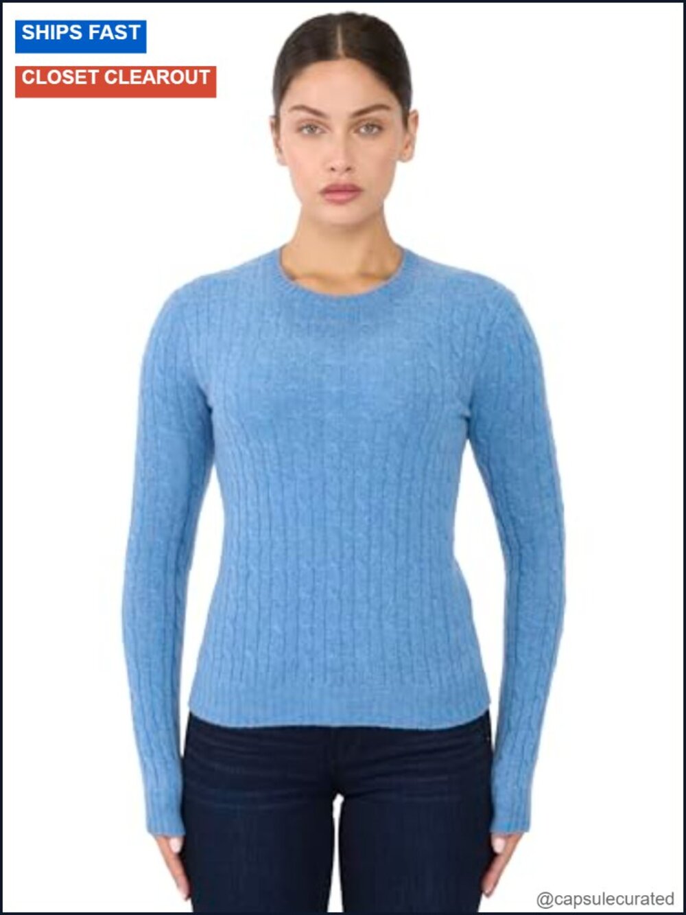 100% Cashmere Cable-Knit Long Sleeve Crew Neck Pullover Sweater